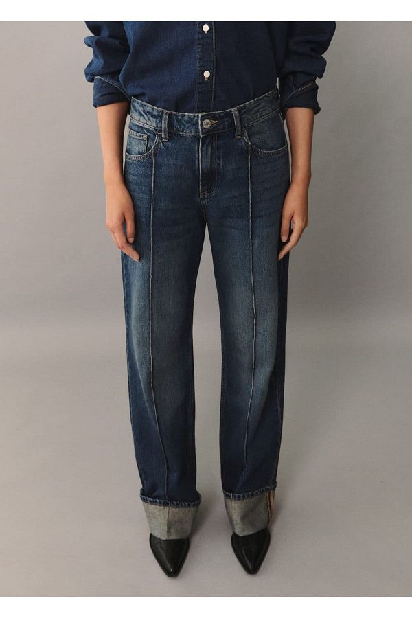 MANGO Woman-Pantaloni de jeans cu talie inalta cu croiala dreapta 1