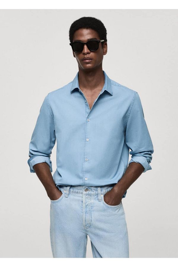 MANGO Man-Regular Fit Chambray Baumwollhemd 1