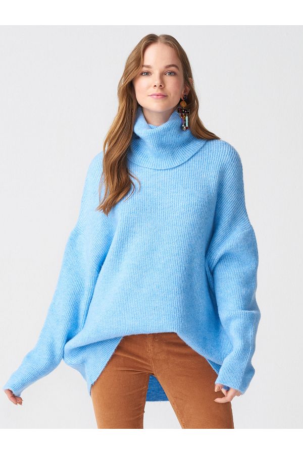 Dilvin 2268 Turtleneck Wide Sweater blue Trendyol