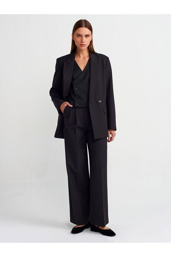 Dilvin-71282 Wide Leg Flowy Pants with Belt Loop-Black 1