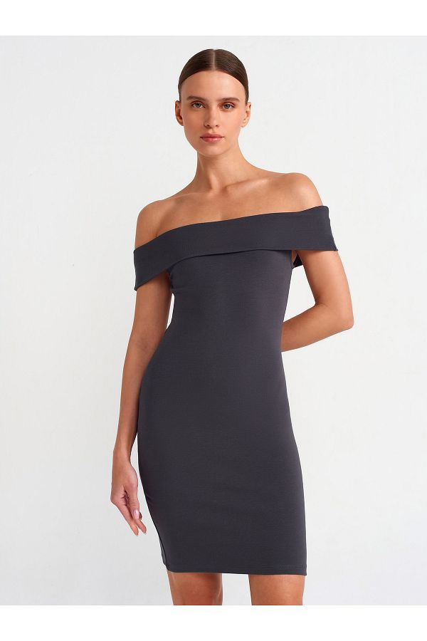 Dilvin-91102 Rochie mini cu umeri-antracit 1