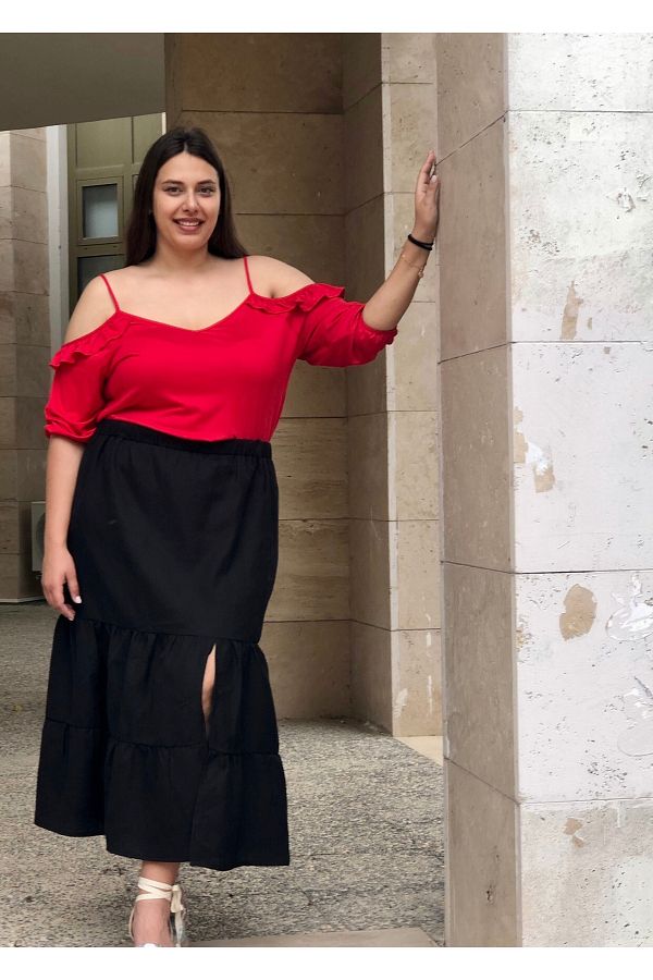 For Plus Black Layered and Slit Skirt Trendyol