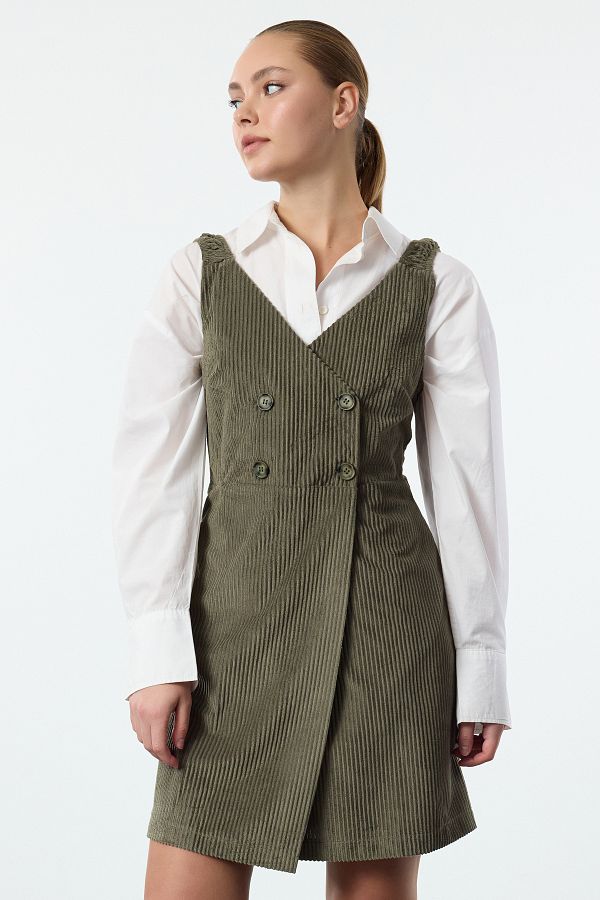Trendyol Collection-Khaki pántos Gilet bársony mini szőtt ruha TWOAW25EL00374 1