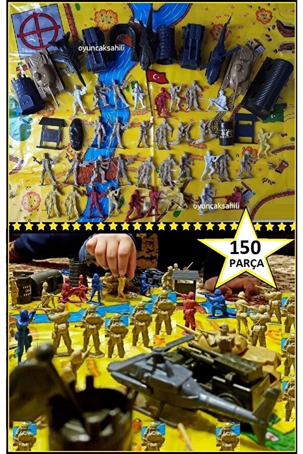 OYUNCAKSAHİLİ Tankcı Asker Set Oyun Halısı Taaam 150 Parça 3 Paket Komando Uçak Kale Strateji Asker Oyuncaklar