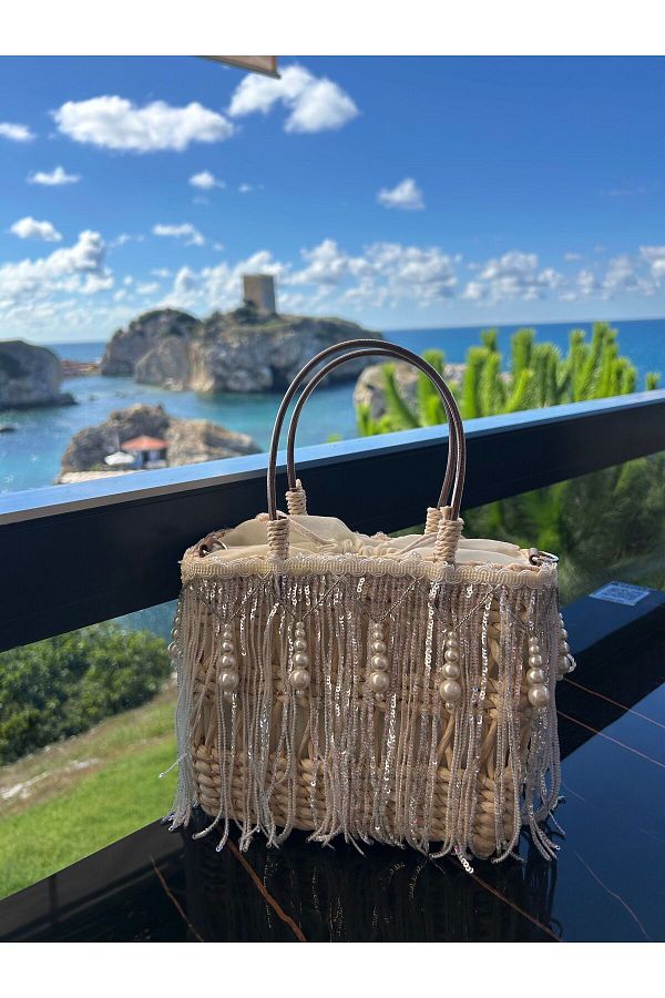 Straw tassel bag cheap