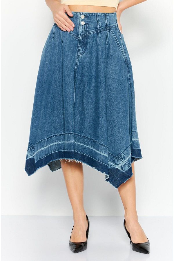 Esprit Women Washed Denim Midi Skirt Blue Trendyol