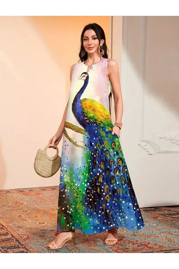 Peacock print dress top