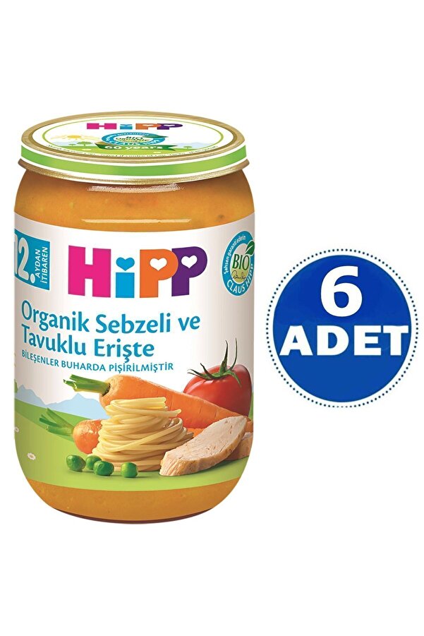 Hipp Kavanoz Maması Organik Sebzeli Tavuklu Erişte 220 gr 6 Adet