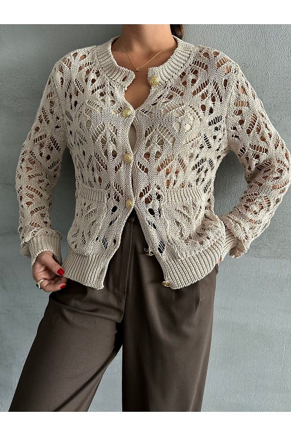 Laluvia-Stone Lace Look Knitted Cardigan-4401 1