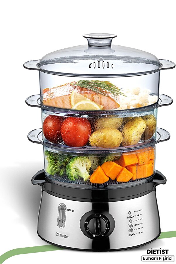 GoldMaster Dietist 800 Watt 8,4l Kapasite 60 Dakika Zamanlayıcı Bpa Free Buharlı Pişirici
