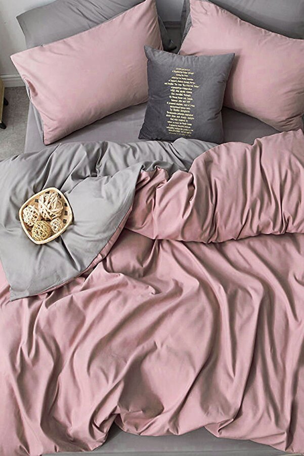 İQON Lastikli Çarşaflı Nevresim Takımı Tek Kişilik Gülkurusu-gri