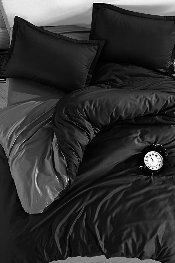 İQON Lastikli Çarşaflı Nevresim Takımı Tek Kişilik Gri - Siyah