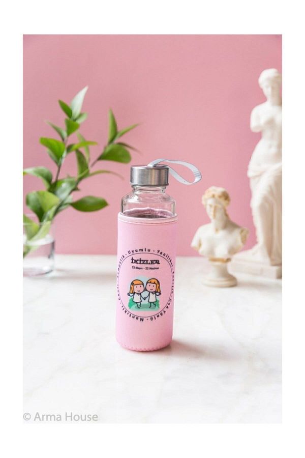 Arma House-Pink Gemini Glass Flask with Zodiac Case 400ml 1