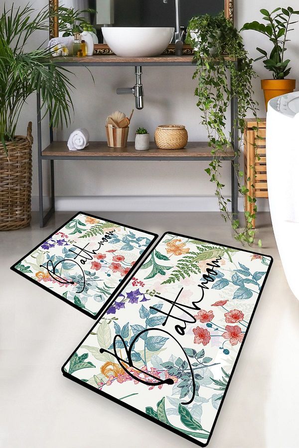Chilai Home-Bath Mat under 2Er and Rust Rust with Green Flowers 1