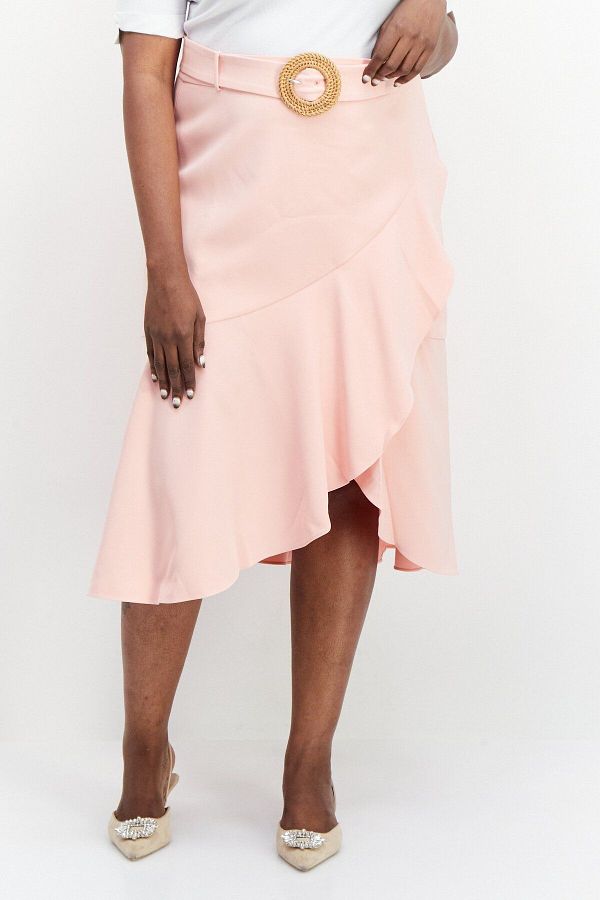 Forever New Women Curve Fit Plain Belted Midi Skirt Pink Trendyol
