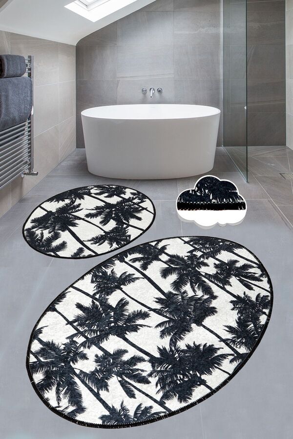Chilai Home-Palm Σετ 2 Χαλιά Μπάνιου Σετ Χαλιά, Σετ Τουαλέτας Djtbanyo 1