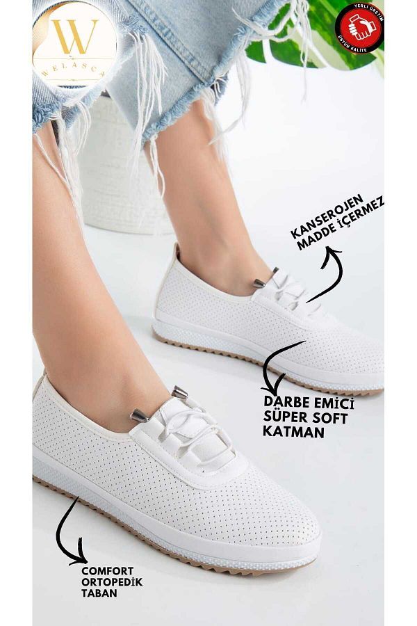 welasca Women s White Laser Cut Sports Casual Shoes Trendyol