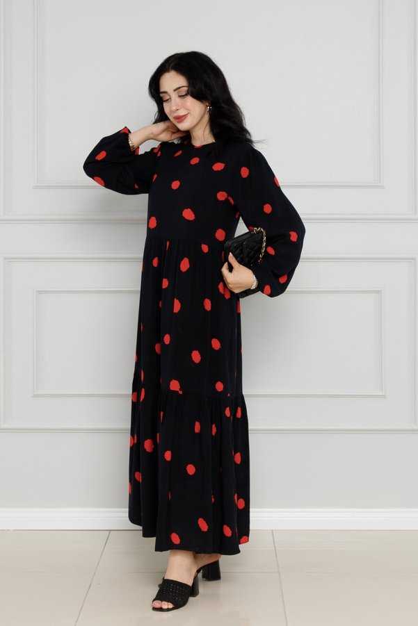 Sevitli Polka Dot Belted September Dress-Red