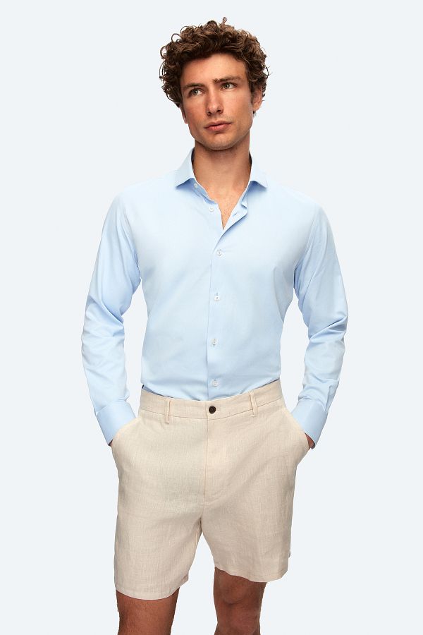 D'S Damat-Cămașă Dobby albastră slim fit 1