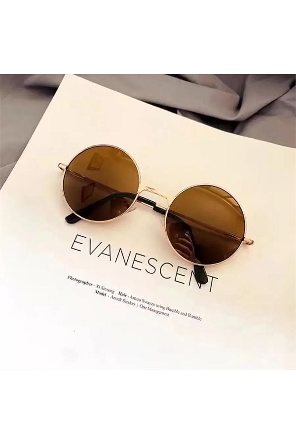 Gold frame brown round lens sunglasses cheap