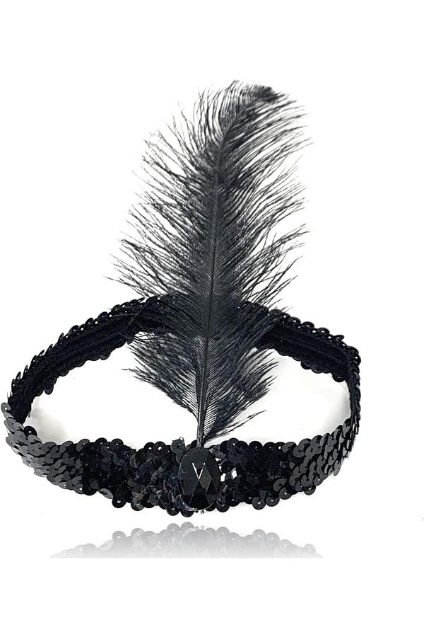 Runaway-90's and 80's Feather Black Hair Band - Charleston Headdress 1
