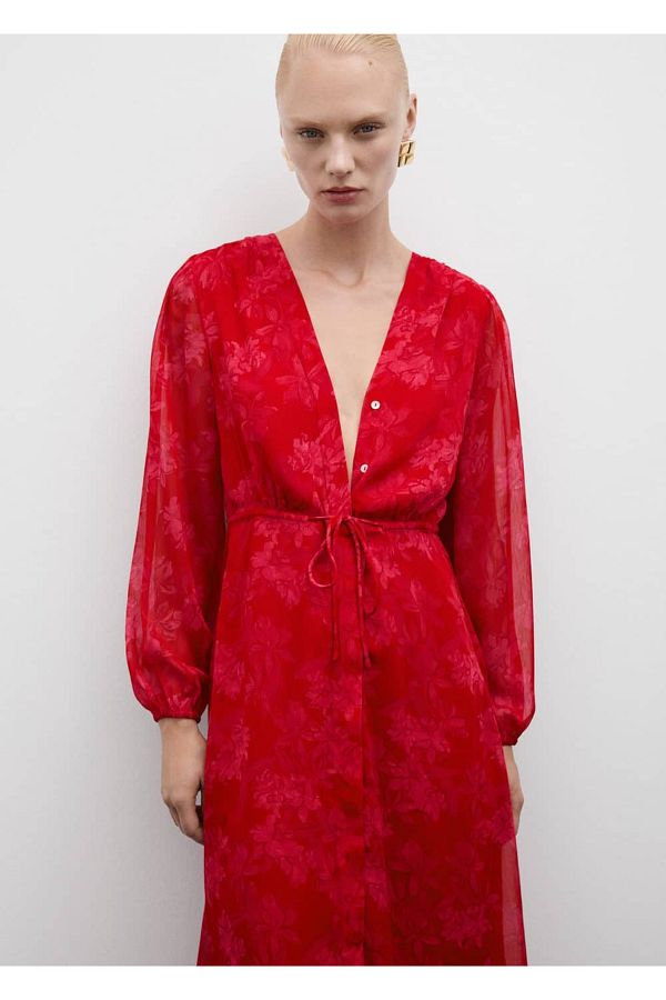 MANGO Woman-Rochie cu noduri cu imprimeu floral 1