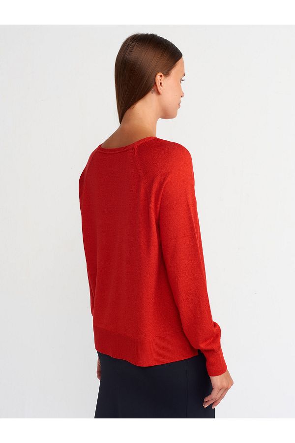Dilvin 10557 Red Glittered Crew Neck Thin Knitwear Sweater Trendyol