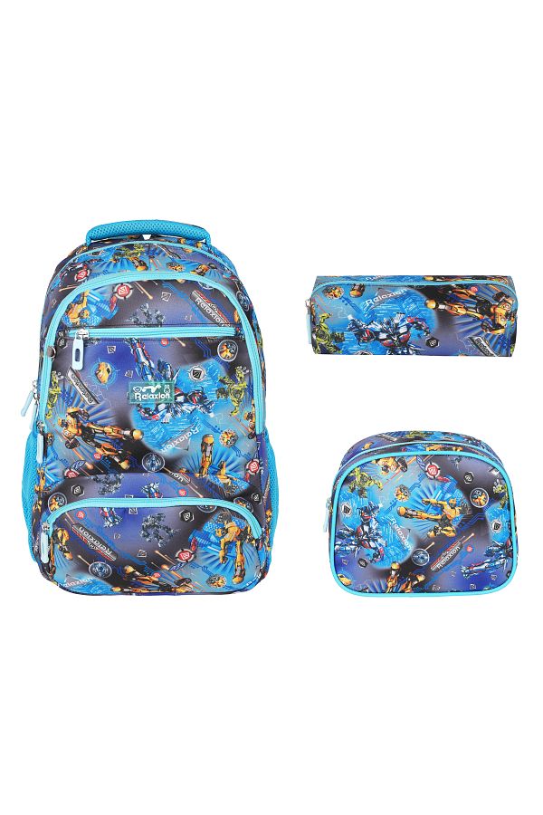Relaxion-Blue Transformers Patterned Triple School Set 8650-4 1