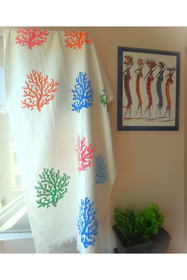 Krizantem Home Colorful Coral Patterned Bath Towel Beach Towel Loincloth and Seat Cover Trendyol