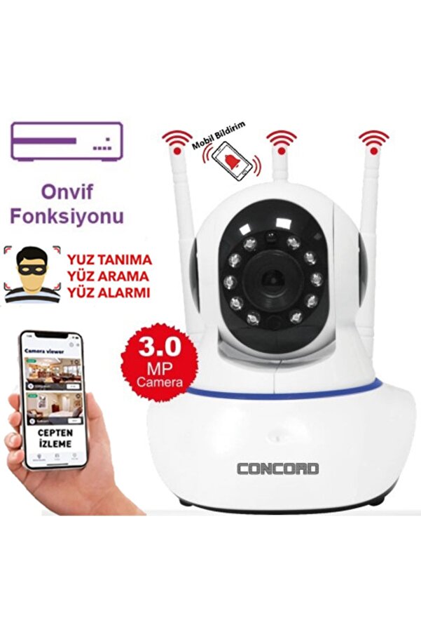 Concord C-630 3.0mp 360 Wi-fi Ip Kamera Türkçe Uygulamalı Bebek Kamerası Android Ios