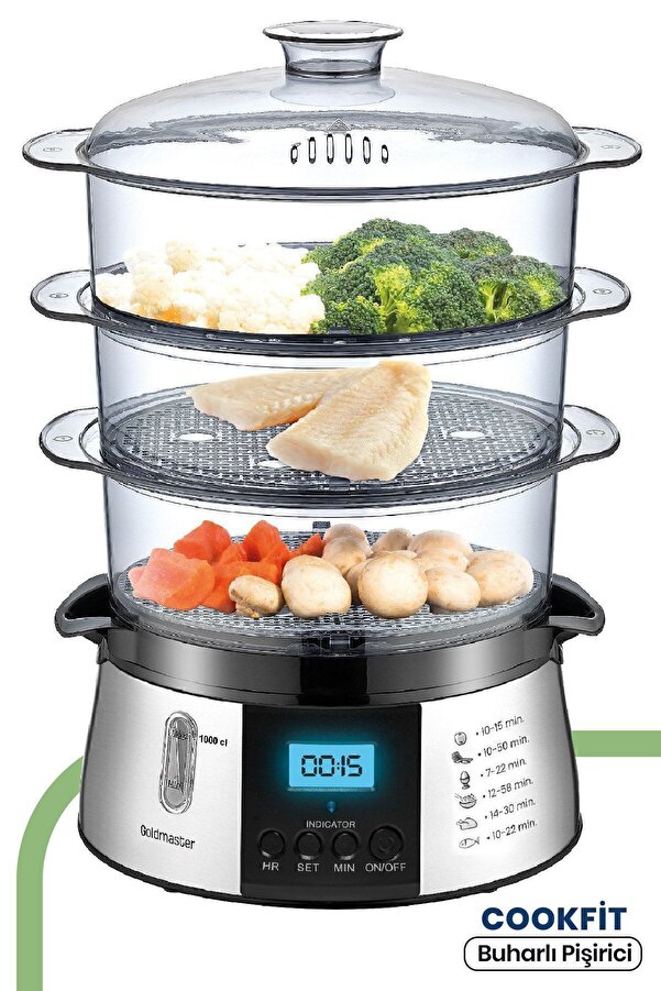 GoldMaster Cookfit Dijital Ekranlı Dijital 120 Dakika Zaman Ayarlı 10 Litre  Buharlı Pişirici GM-7269