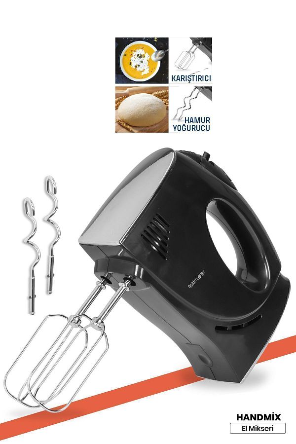 GOLDMASTER-Handmix Stainless Steel Turbo Function 5 Speed Adjustable Hand Mixer with Whisk and Kneading Attachment 1