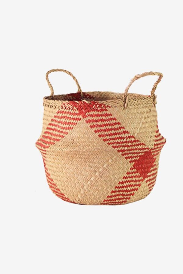 did homeware-Sumer Multi-Purpose Handmade Natural Knitted Red Plaid Large Wicker Basket 1