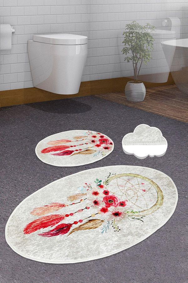 Chilai Home-Rüya Djt Set de 2 Set de scaune de toaletă Set de covorașe de baie Covor 1