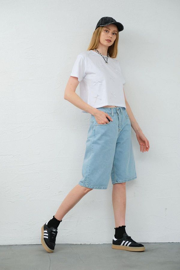 Maule Light Blue Loose Fit Comfortable Jean Jeans Loose Women s Knee Length Shorts Taranto Trendyol