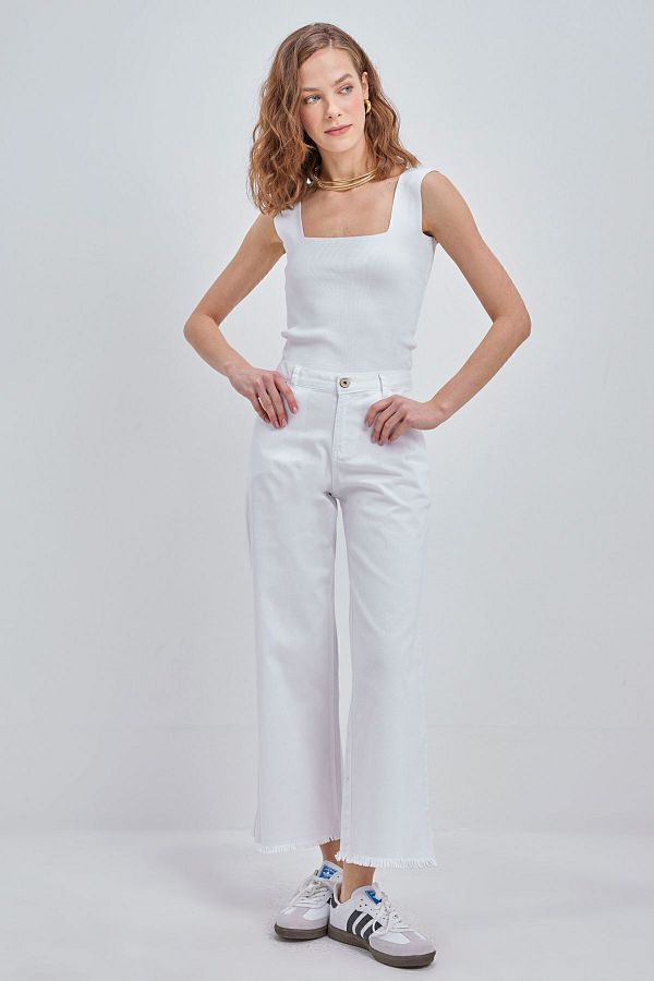 ALLDAY-White Cotton Tasseled Trousers 1