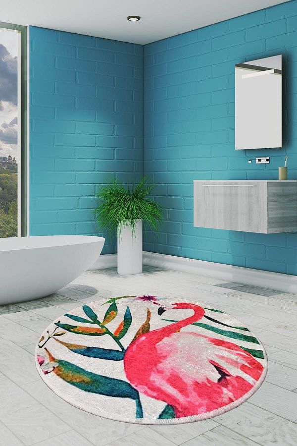 Chilai Home-Flam Διάμετρος 140 cm Μοκέτα Μπάνιου, Σφουγγαρίστρα Djth 1