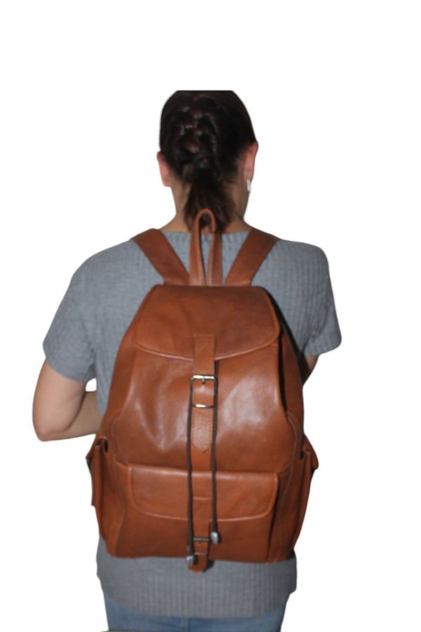 MEBES Tan Colored Genuine Leather Women s and Men s Backpack 3 Pocket XL Model Trendyol