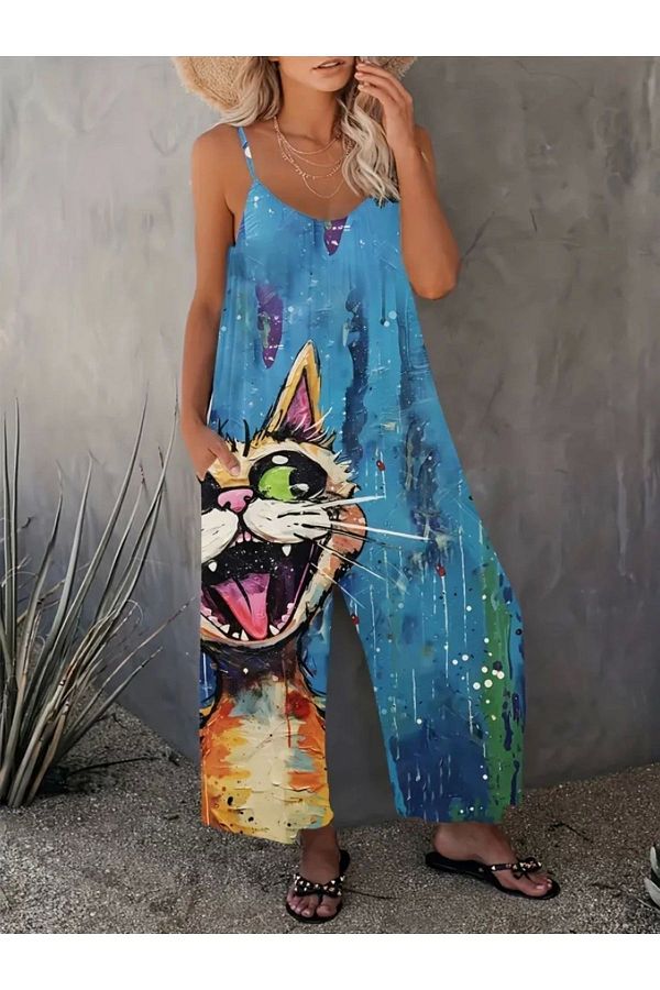 Cat print jumpsuit online