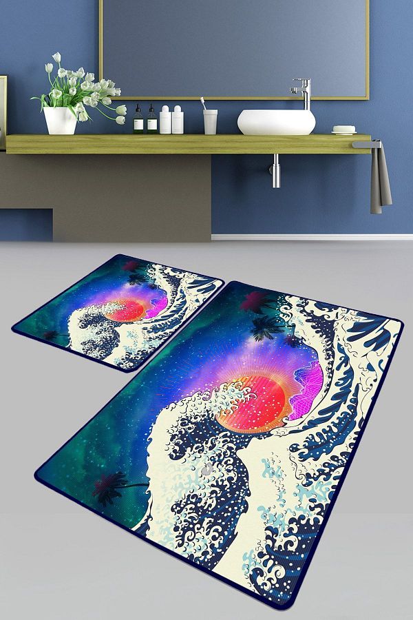 Chilai Home-Set de covoare de baie din 2 piese Tidal Wave Set de coloane cu bază anti-alunecare 1