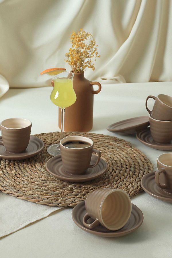 Keramika-Set de cafea Neva Matte Soil Taupe / Cream 12 piese pentru 6 persoane 1