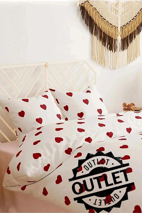 İQON-Double Elastic Duvet Cover Set - OUTLET Heart-red (with Error) 1