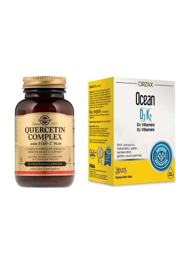 Ocean-مركب سولجار كيرسيتين - استر-سي بلس 50 قرص + قطرات أوشن D3K2 20 مل 1
