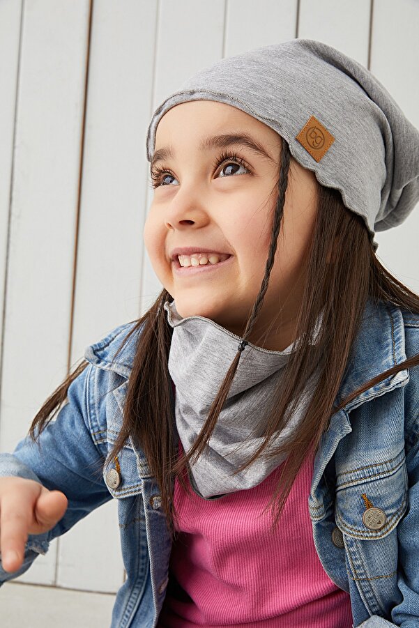 Babygiz Gri Kız Çocuk Bebek Şapka Bere Yumuşak %100 Pamuklu Penye Trend Seri