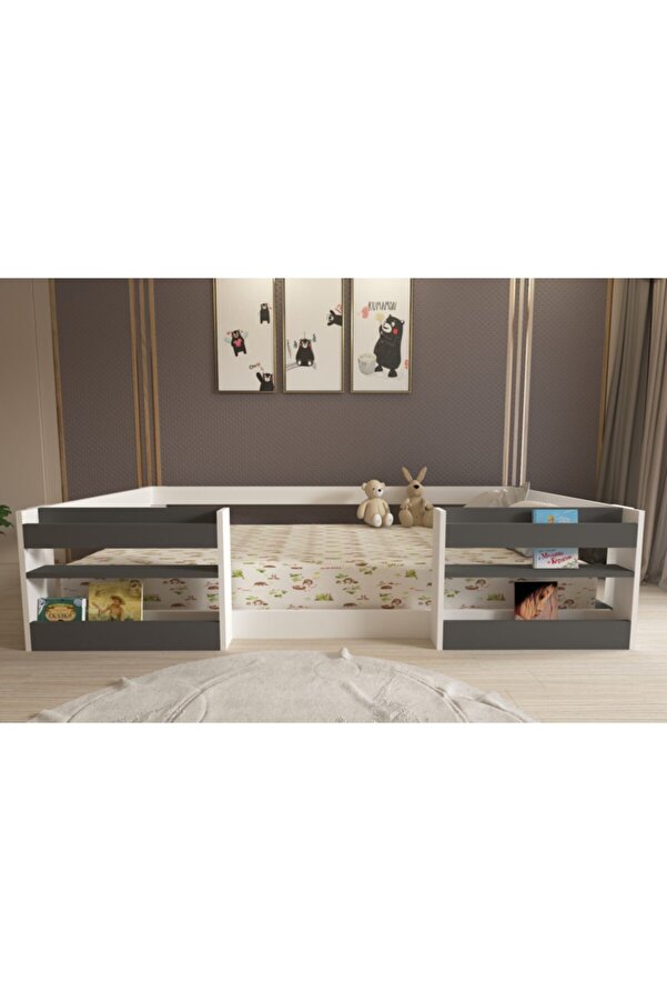 Ninnimo Vega Montessori Suntalam Kitaplıklı Karyola M6 Beyaz - Antrasit 90x190 Yatak Uyumlu M 2009