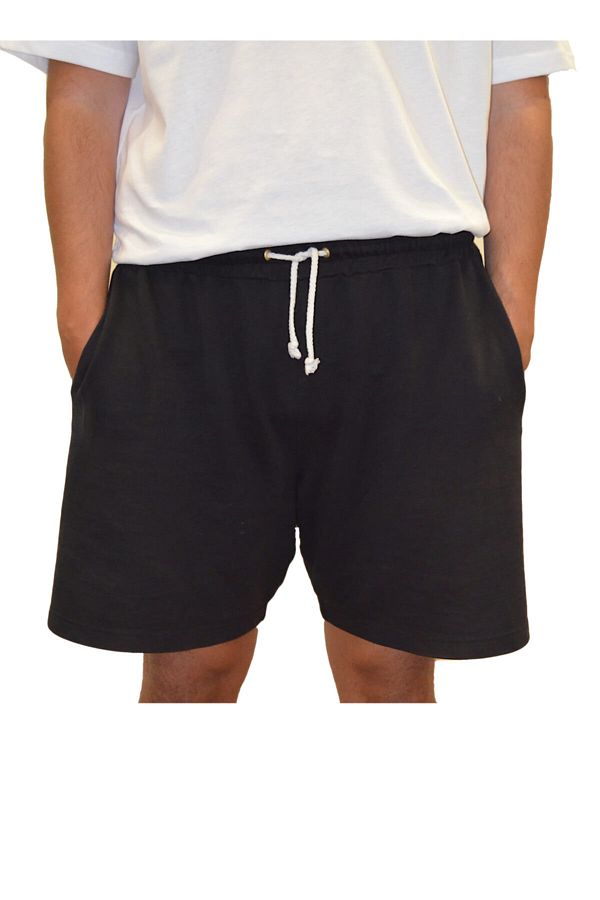 Nur Aka by Nurteks-Black Large Size Two Thread Shorts with Pockets and Elastic Waist 1