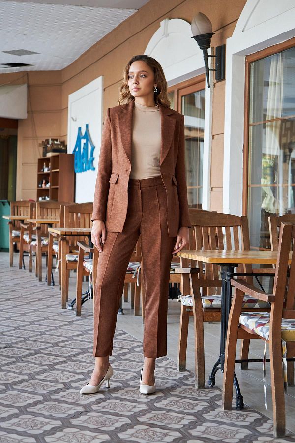 LOVELF-Single Button Coffee Color Wool Effect Set 1