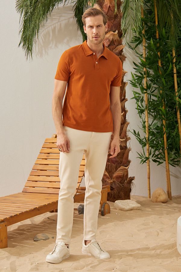 odelon Men s Tan Polo Neck Basic Regular Fit T Shirt Trendyol