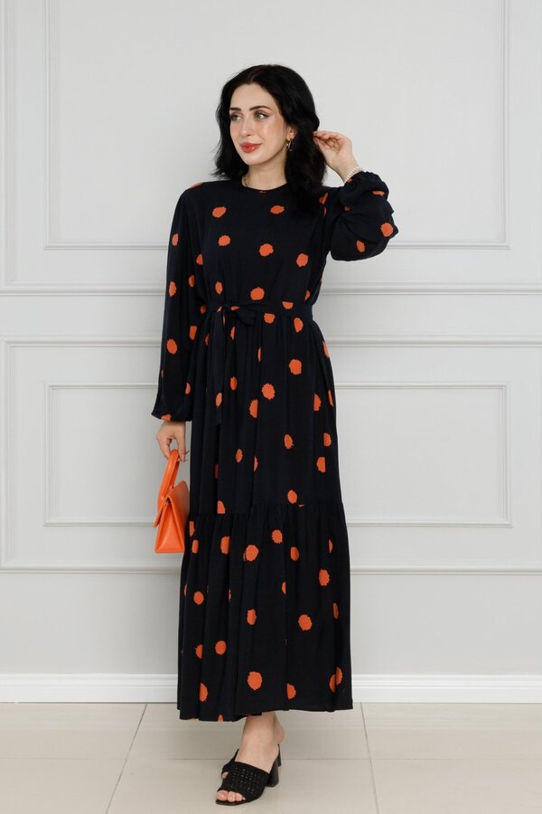 Sevitli Polka Dot Belted September Dress-Brown