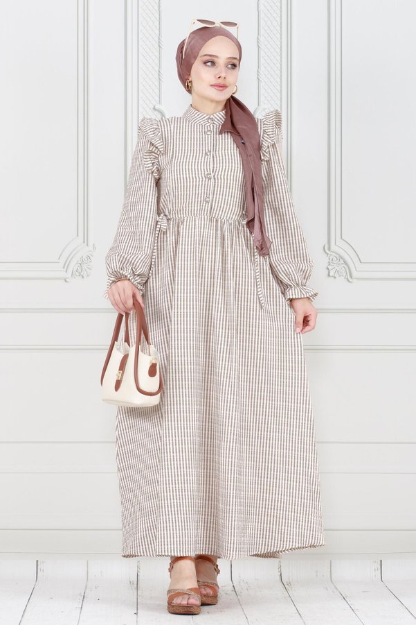 Sevitli Pötükare Ruffle Detailed Eda Dress-Mink